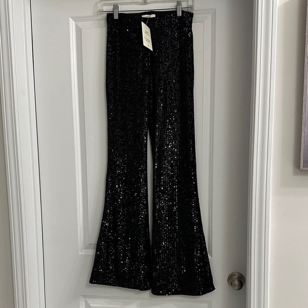 H&M Black Sequin Flared Pants